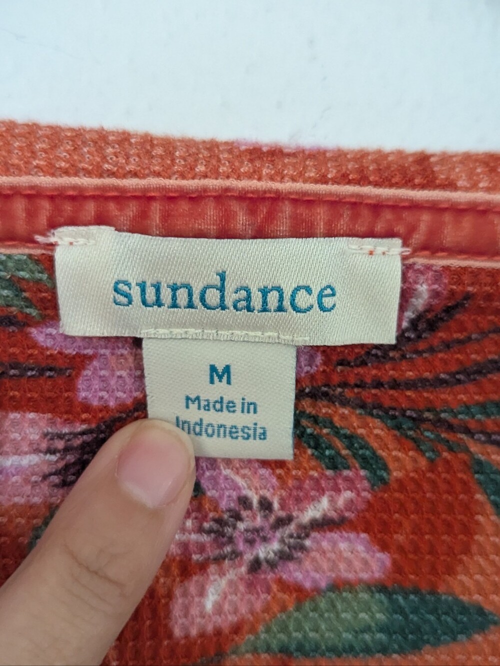 Sundance Mountain Foxes Waffle Knit Henley Long Sleeve Top Floral Orange Medium - Picture 4 of 8